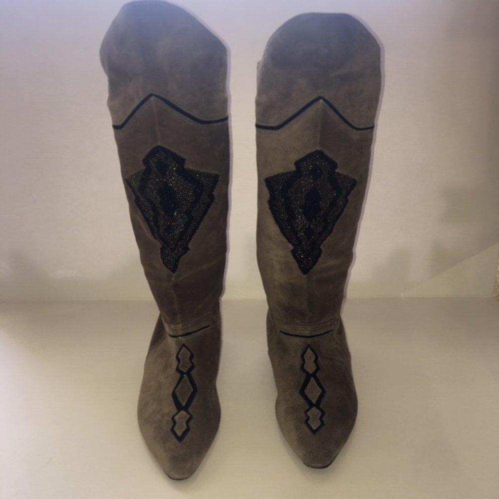 Caparros Tan Suede Beaded Boots with Fringe   8B